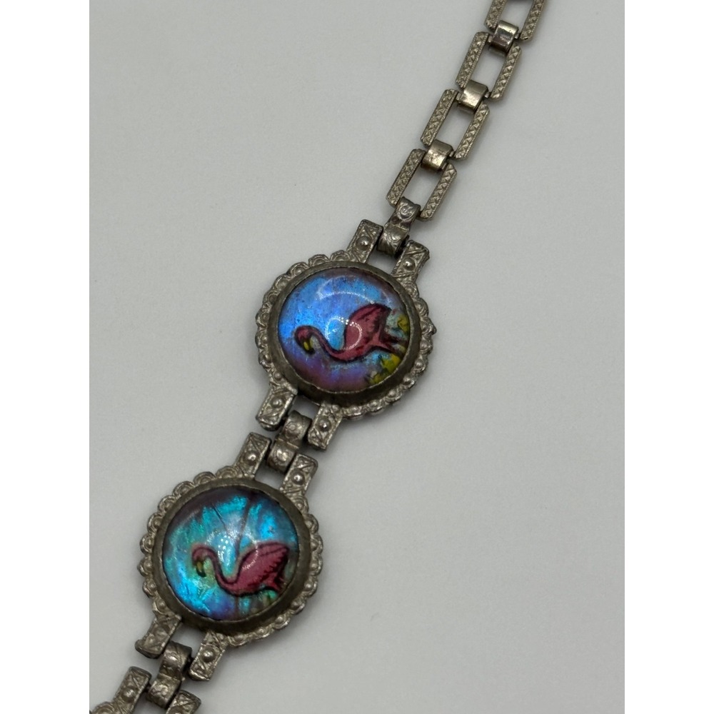 Vintage Pink Flamingo Butterfly Wing Silver Tone Bracelet - Picture 11 of 16